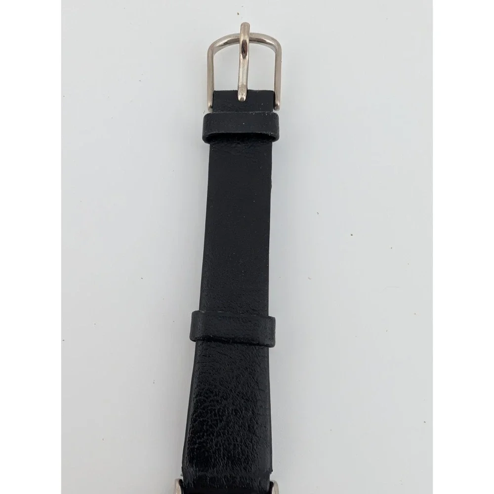 J.M. Jacmor Watch Women 24mm Silver‎ Case Black Leather Band- New Battery